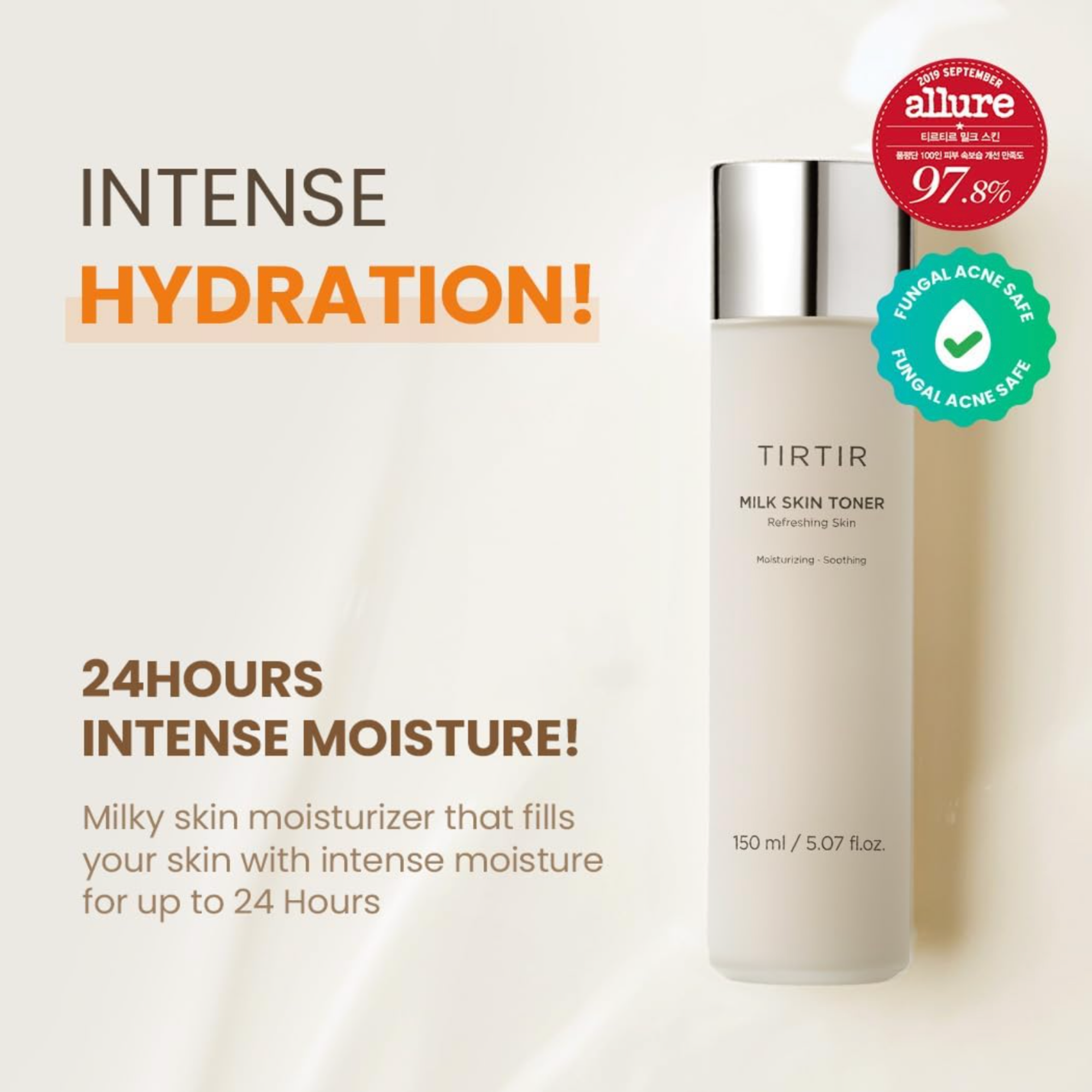 TIRTIR Milk Skin Toner bottle with hydration benefits on a light background