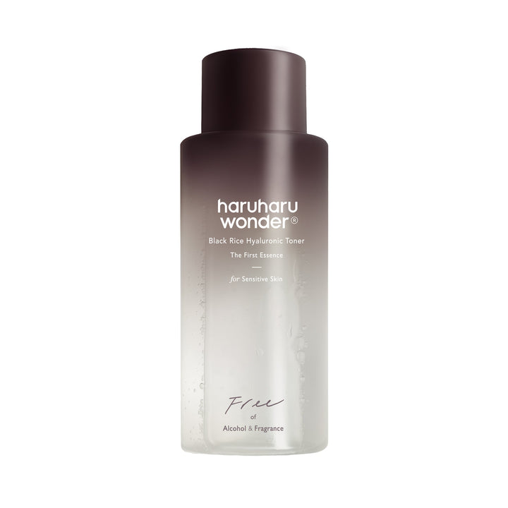 Haruharu Wonder Black Rice Hyaluronic Toner for Sensitive Skin 150ml, brown-to-clear bottle marked Free of Alcohol & Fragrance, front