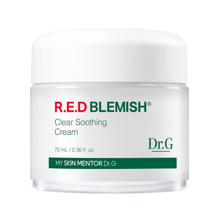 Dr.G R.E.D Blemish Clear Soothing Cream jar on a white background