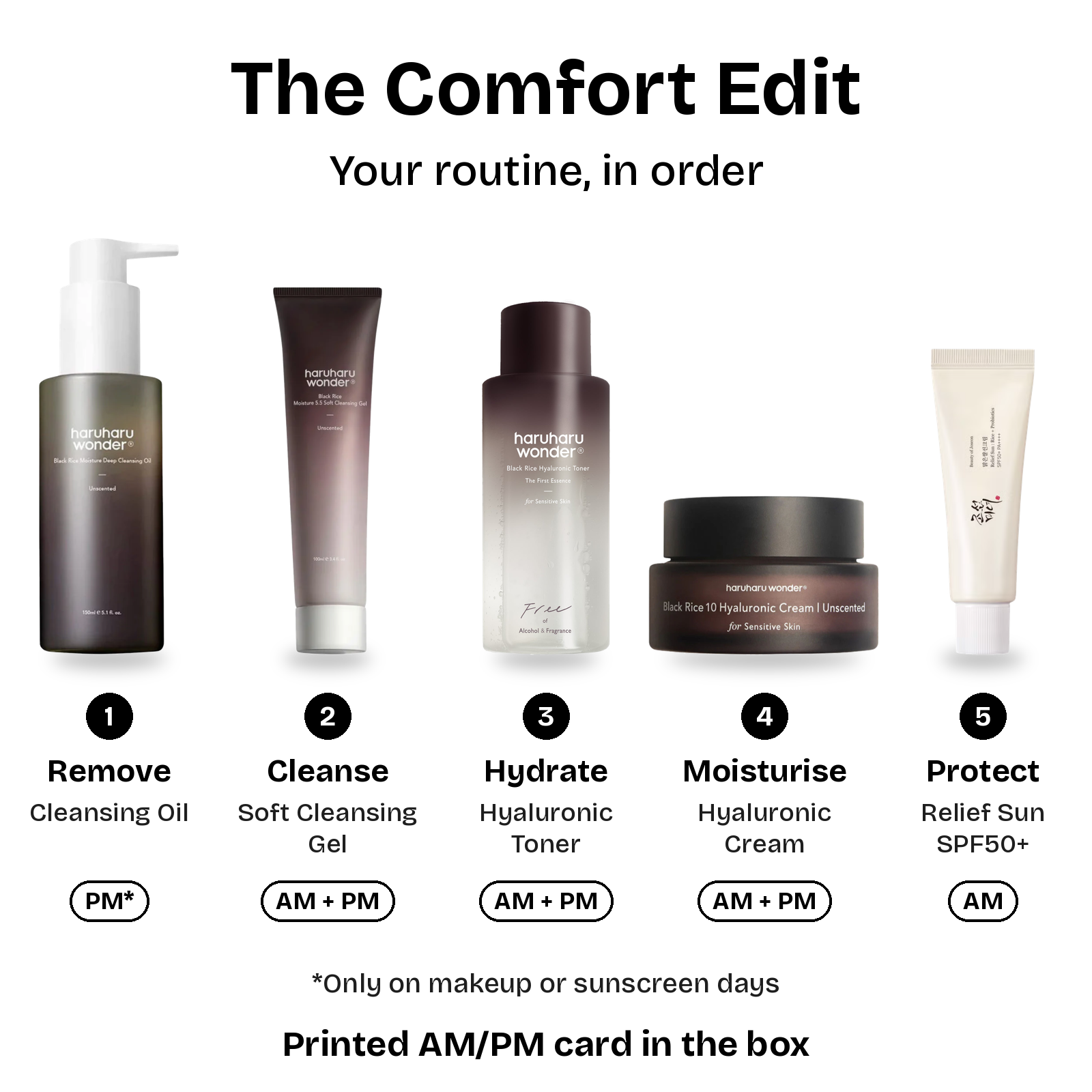 The Comfort Edit five-step AM and PM routine