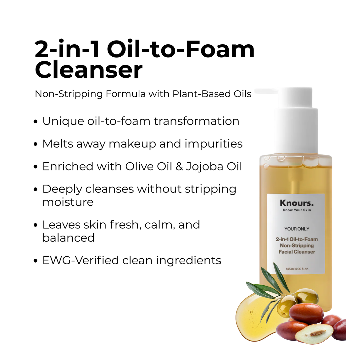 Knours Your Only 2-in-1 Oil-to-Foam Facial Cleanser – Non-Stripping Makeup Remover