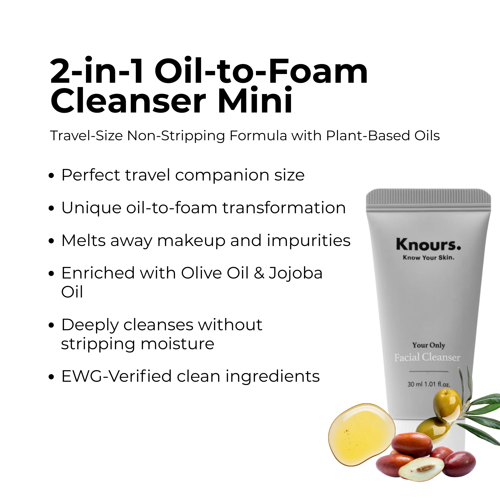 Your Only Mini 2-in-1 Oil-to-Foam Facial Cleanser – Travel Size Non-Stripping Makeup Remover (30ml)