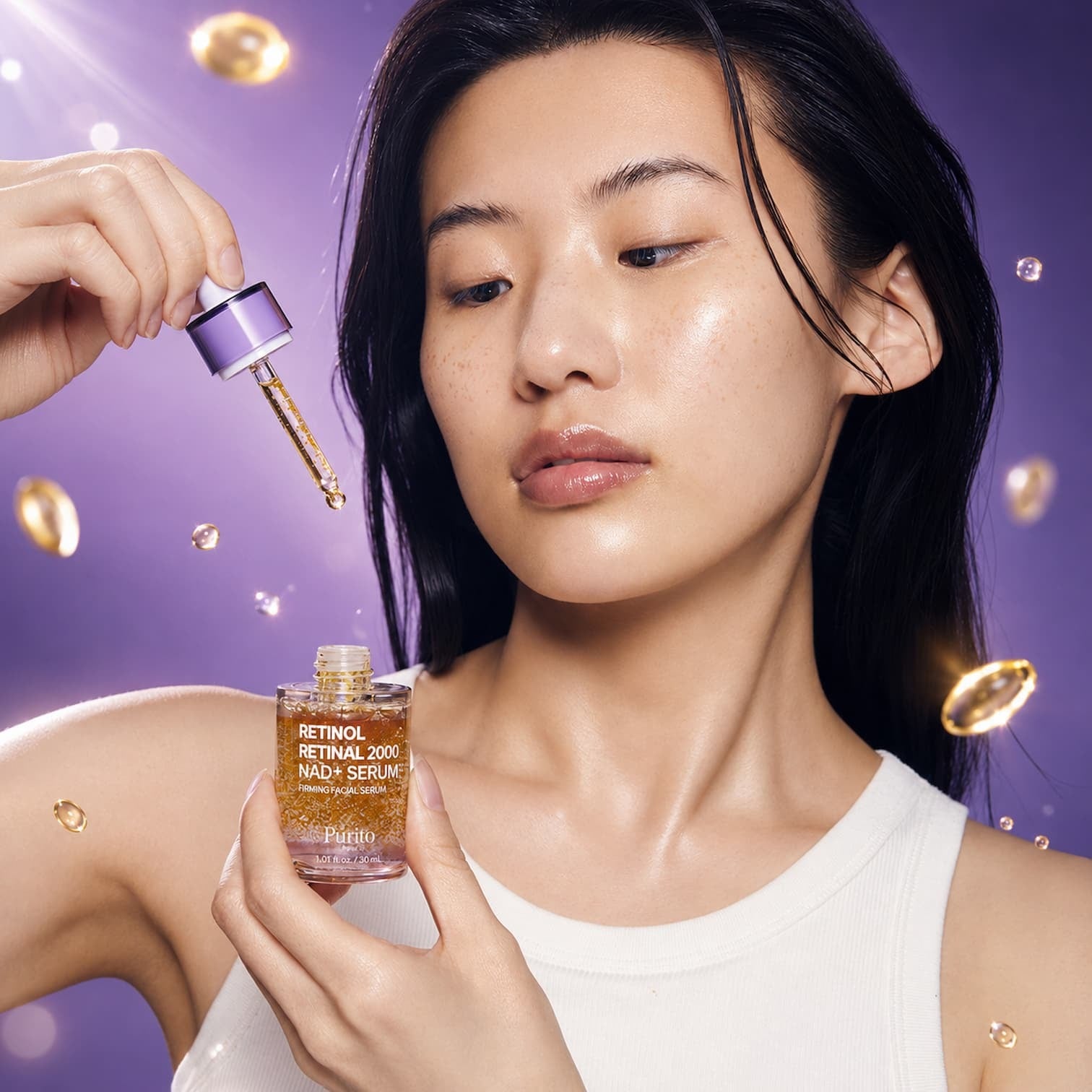 Applying Purito Retinol Retinal 2000 NAD+ Serum